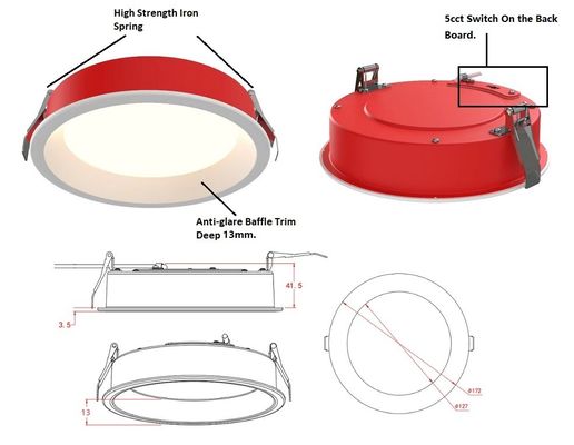 Type-ic  DIM10+DIMTR   4"  fire-rated recessed down light with anti-glare baffle, 120V-277V , Wet location